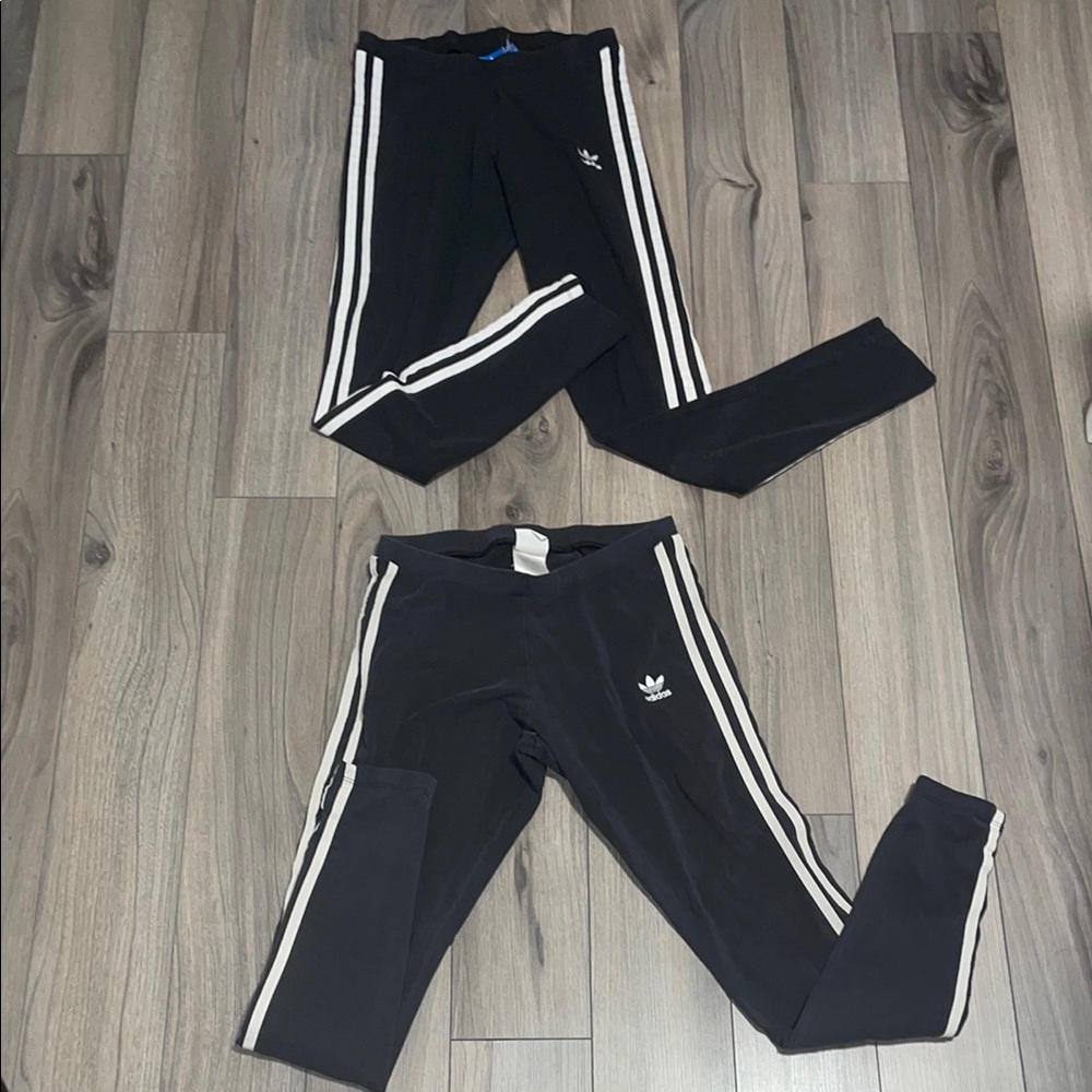 2 pairs Adidas Black Leggings with White Stripes